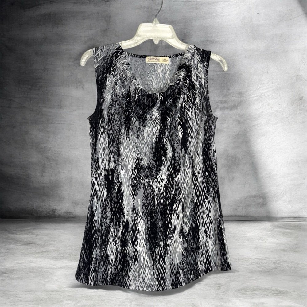 Faded Glory Black & White Sleeveless Snakeskins Design Cowl Neck Tank S